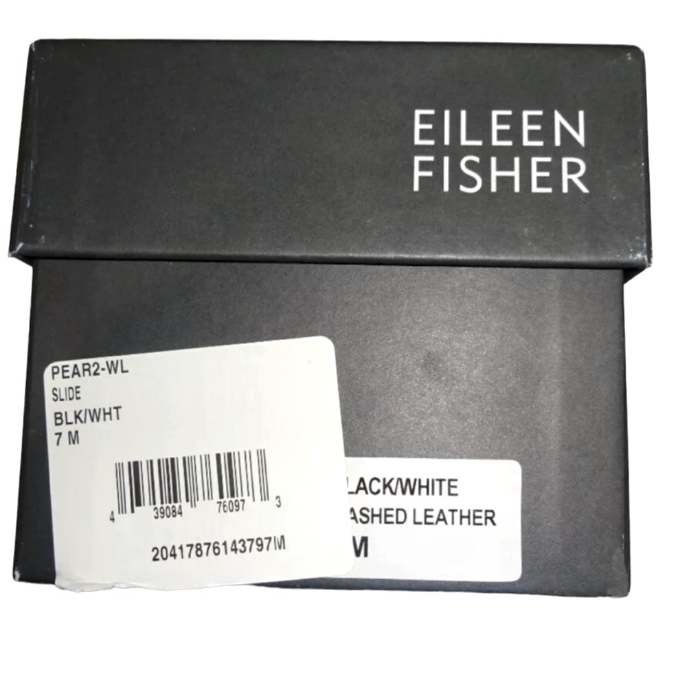 Eileen Fisher Pear Sandals 7 Slides Black + White Molded Leather Footbed NIB - Picture 12 of 14